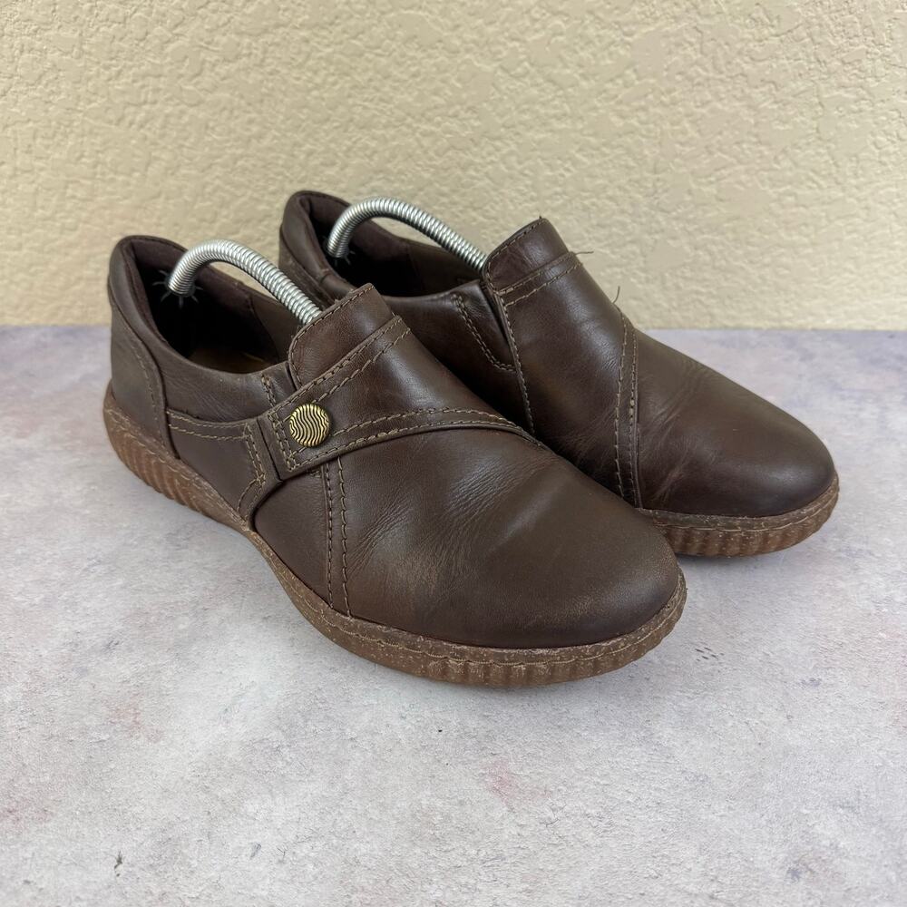 Clarks Collection Brown Leather Comfort Cushioned Slip On Shoes Womens 7.5 Wide
